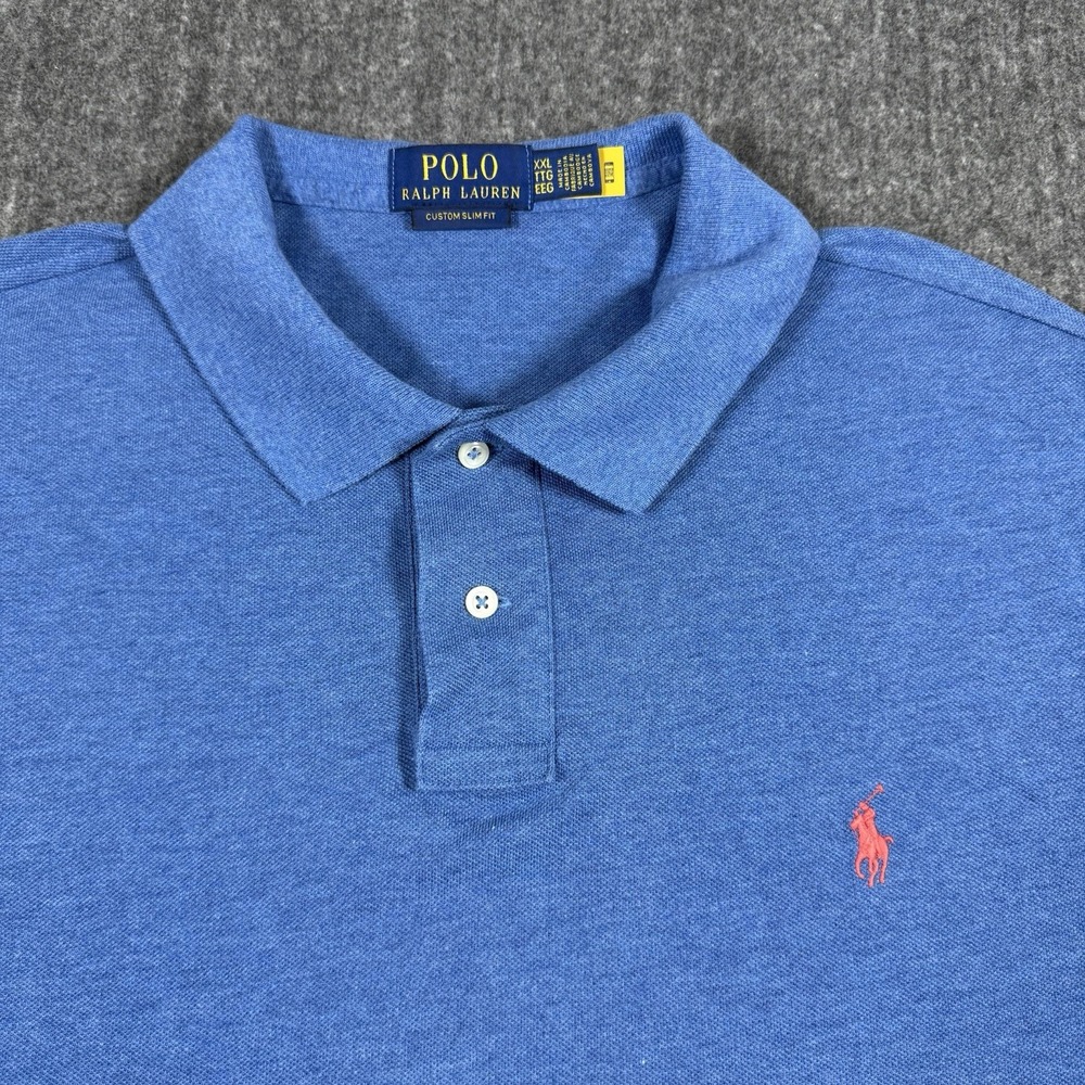 Polo Ralph Lauren Men's XXL Blue Custom Slim Fit Polo Shirt Red Pony